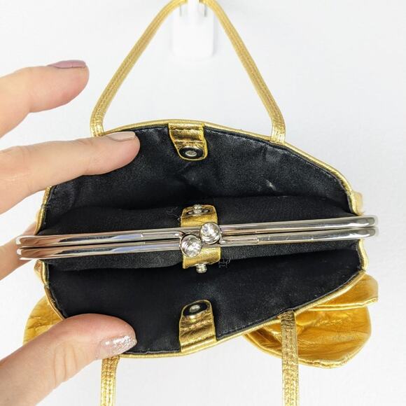 Bebe Gold Leather Mini Bag Rhinestones and Bow - Picture 9 of 9